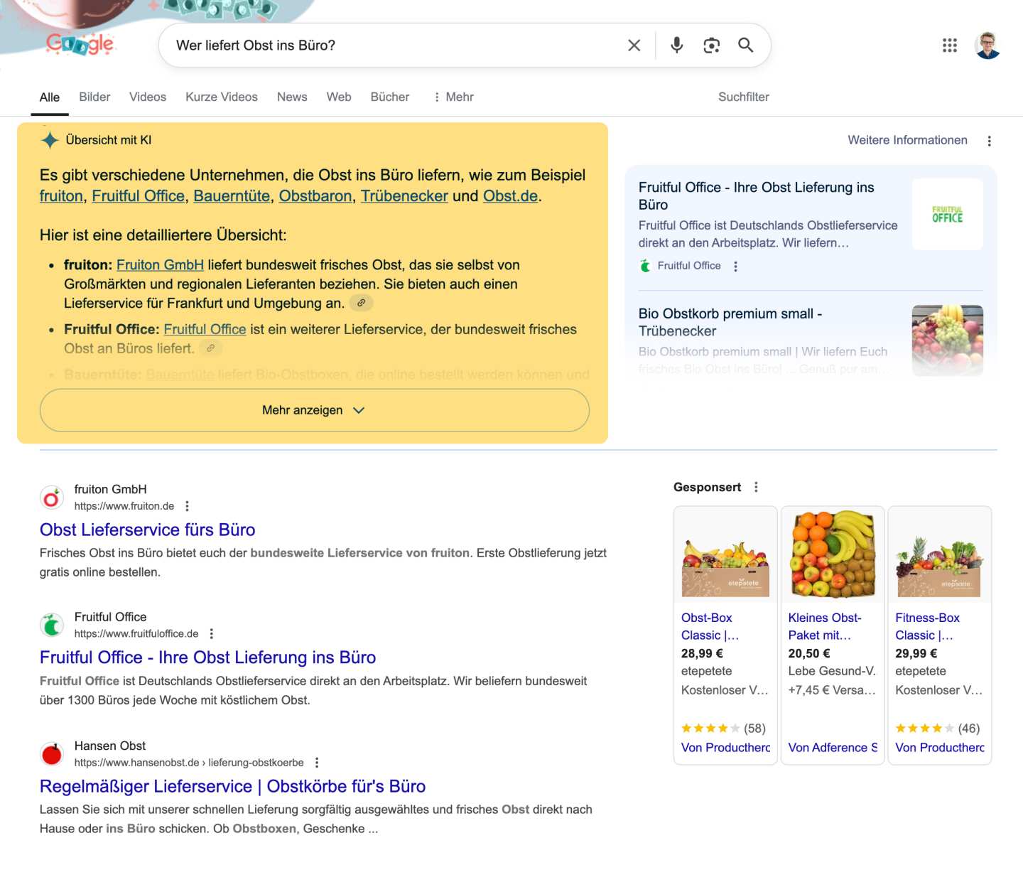 Screenshot zeigt AI Overviews in der Google Suche