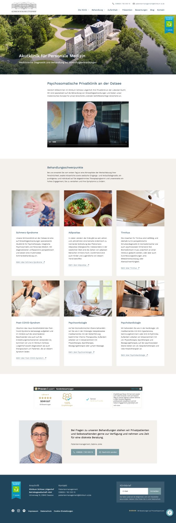 Webdesign Referenz: Klinikum Schloss Lütgenhof - Desktop Screenshot