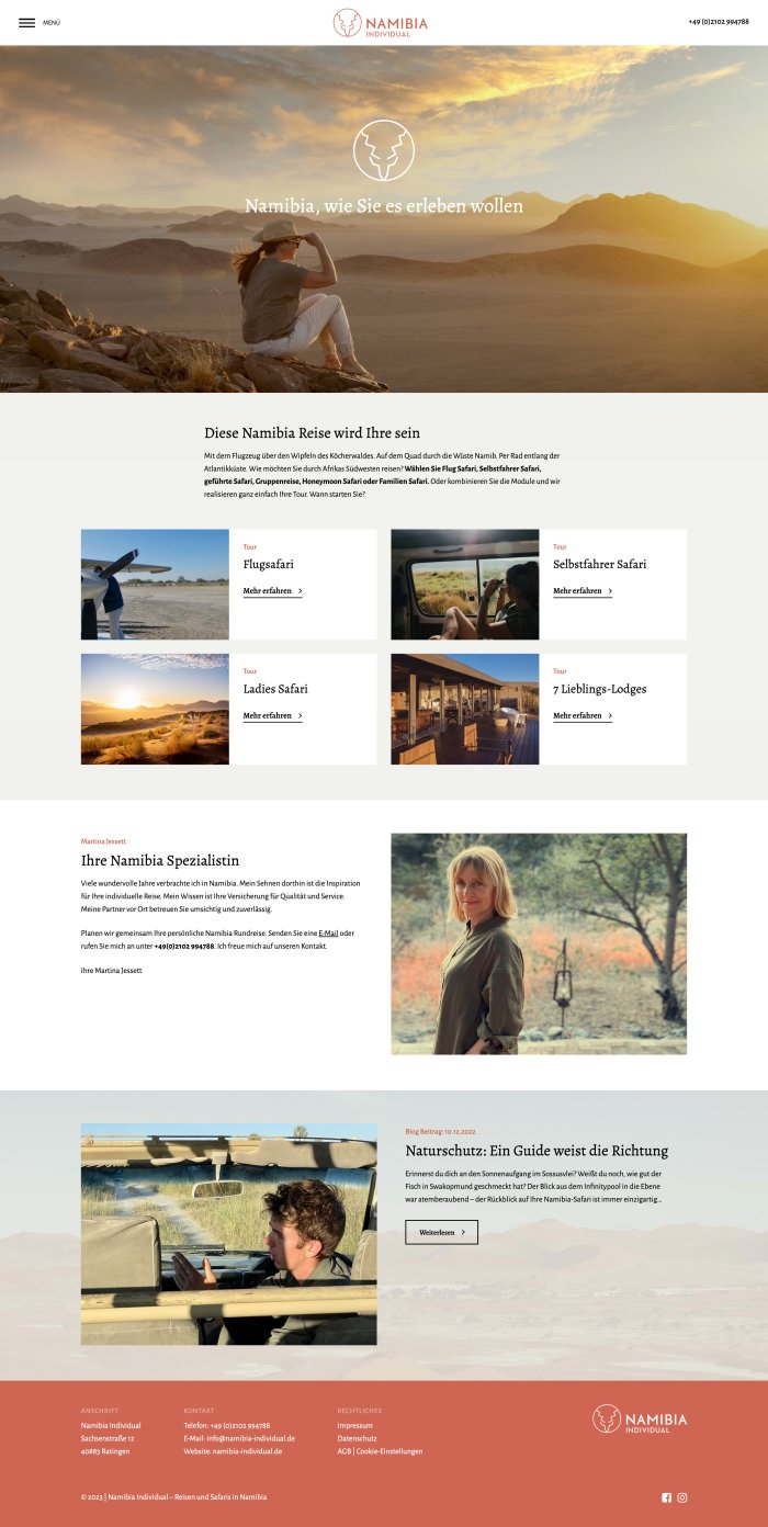 Webdesign Referenz: Namibia Individual - Desktop Screenshot