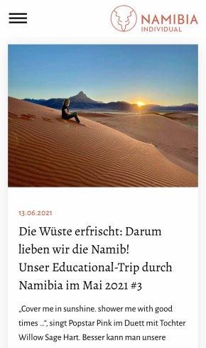 Webdesign Referenz: Namibia Individual - Mobile Screenshot
