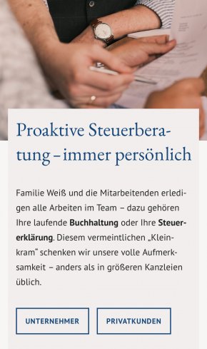 Webdesign Referenz: Weiß Steuerberater - Mobile Screenshot 2