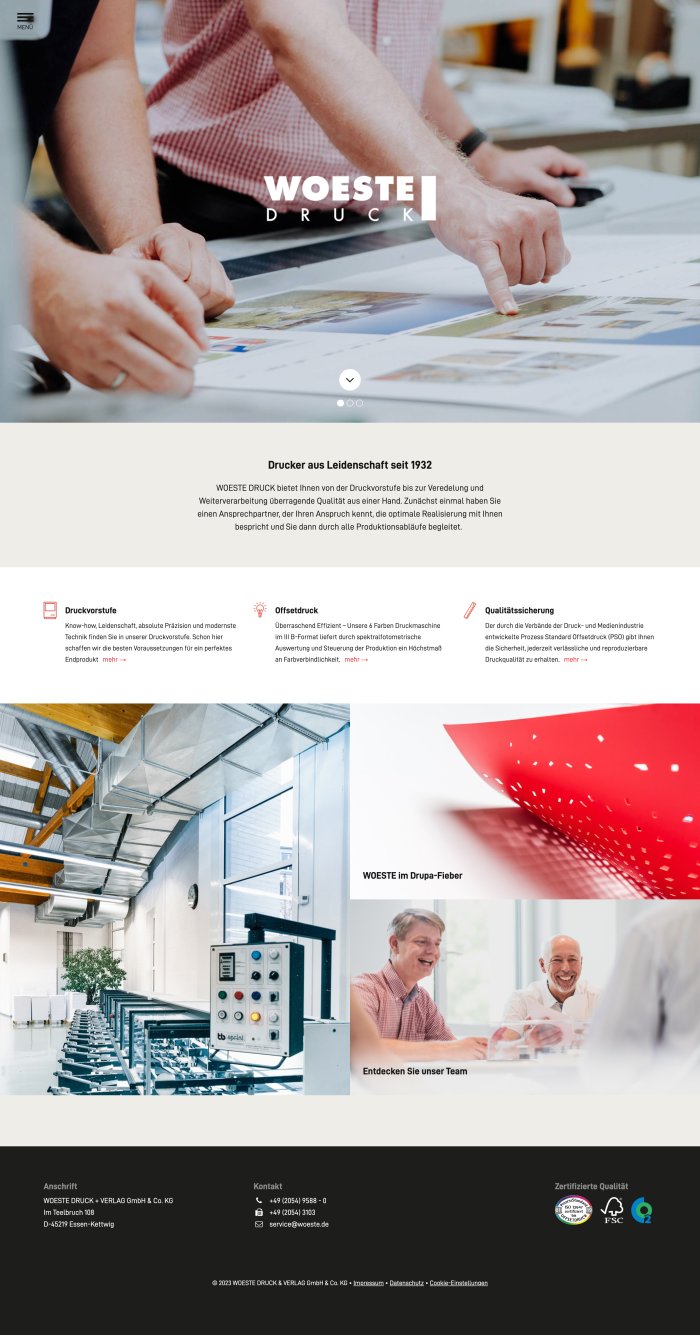 Webdesign Referenz: Woeste Druck + Verlag - Desktop Screenshot