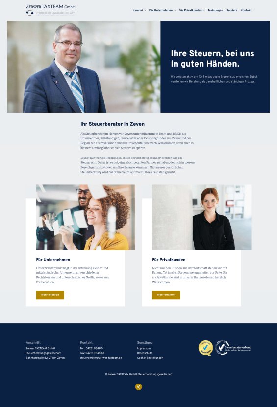 Webdesign Referenz: Zerwer TAXTEAM GmbH - Desktop Screenshot